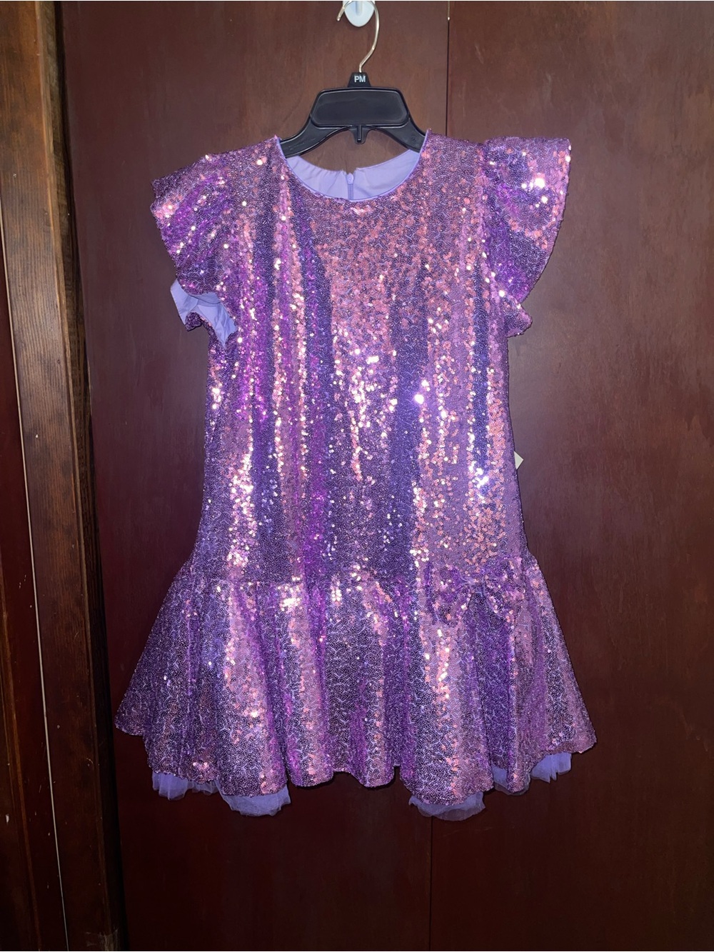 Kid's Dream Purple Sequin Flutter-Sleeve Party Dress